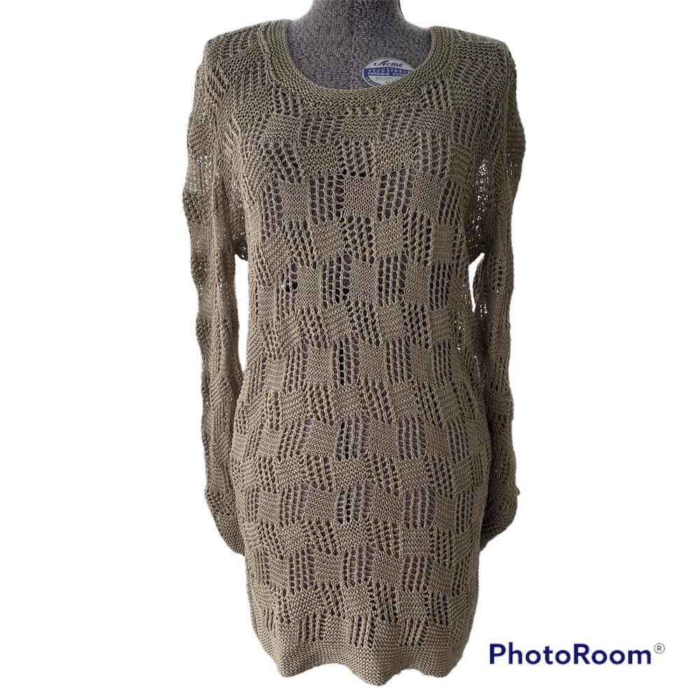 Oscar de la Renta Silk Knit Mini Dress Tunic Neutral Resort Travel Quiet Luxury